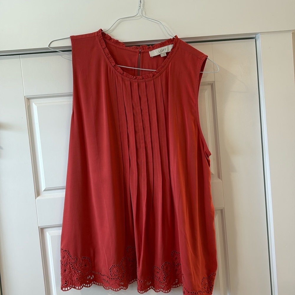 Loft Coral rust sleeveless embellished blouse. Size large. Worn once!